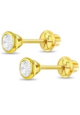 outstanding yellow gold bezel set cubic zirconia screw back baby earrings 
